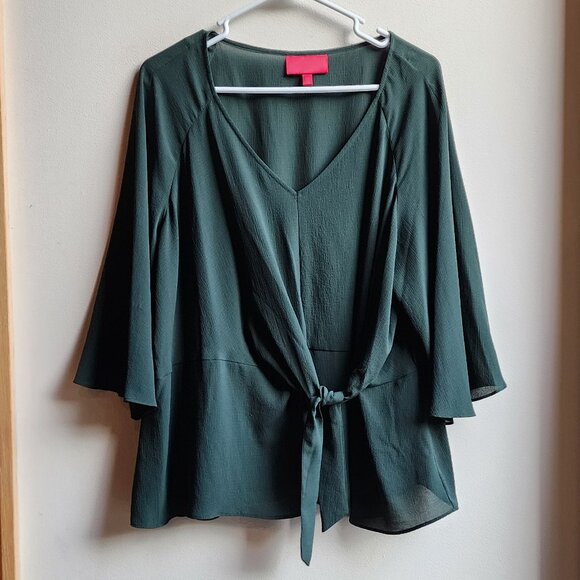 Jennifer Lopez Forest Green V-Neck Blouse Size XXL - Picture 5 of 16